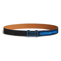 HERMES Calfskin Gold-Plated Leather Belts Men's Black/Brown Width: 3.2CM