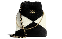 CHANEL Drawstring Lambskin Shoulder Bag Crossbody Bag Women's Black/White
