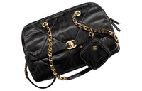 CHANEL Satin Bowling Bag Handbag Shoulder Bag Women's Black