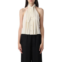 PRADA Logo-Jacquard Tie-Neck Open Back Top