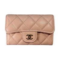 CHANEL Grained Cow Leather Card Holder Women's Light Beige