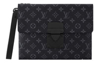 LOUIS VUITTON Coated Canvas With Cow Leather Trim Clutch Men's Black/Gray