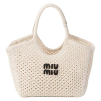 MIU MIU Fabric Handbag Unisex Chalk White