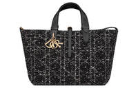 DIOR Tweed Embroidery Tote Bag Shopping Bag Handbag Shoulder Bag Medium Size Women's Black