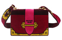 PRADA Velour Shoulder Bag, Crossbody Bag Women's Red