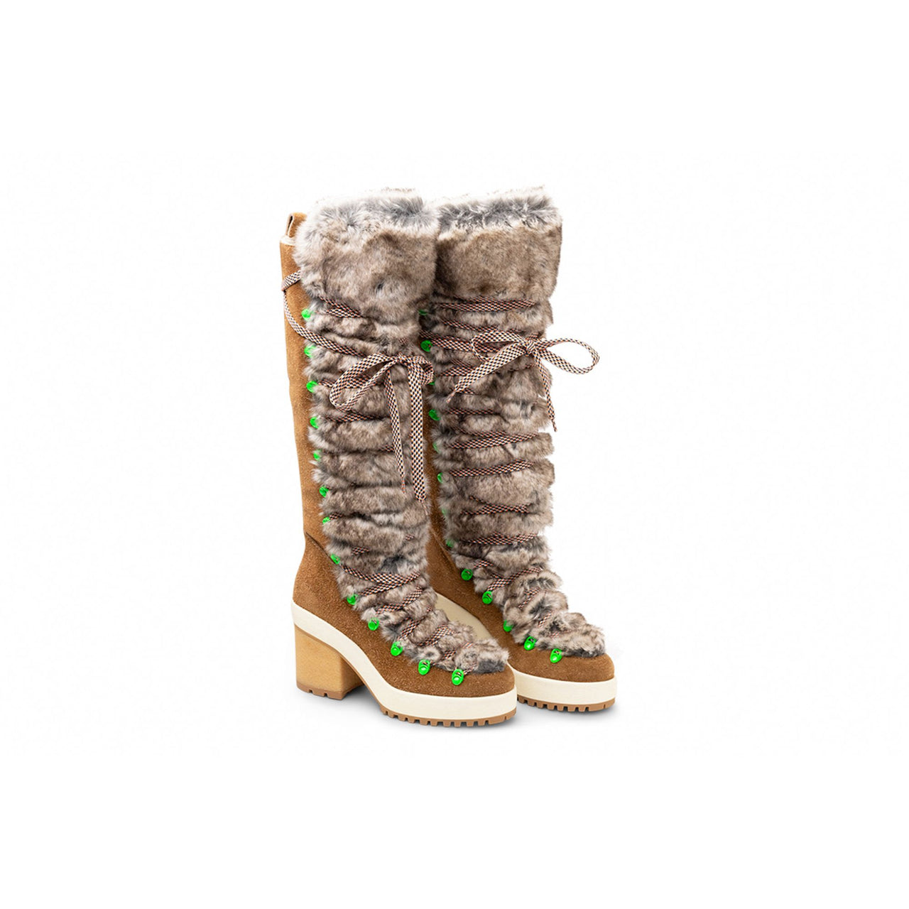 Hogan Fur-Trimmed Lace-Up Knee-High Boots