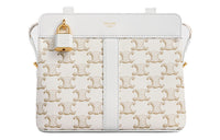 CELINE Triomphe Canvas Cow Leather Crossbody Bag Women's White