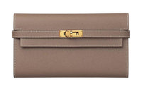 HERMES Kelly Wallet Calfskin Wallet Women's 18 Etoupe Elephant Gray
