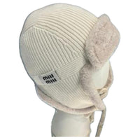 MIU MIU Wool Cashmere Shearling Beanies Women's White