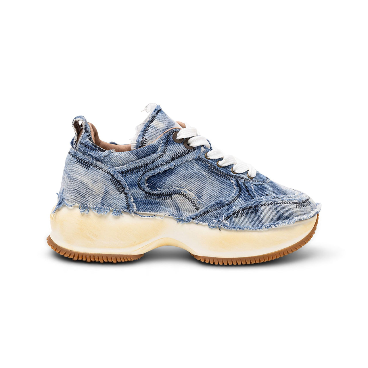 Hogan Frayed Denim Platform Sneakers