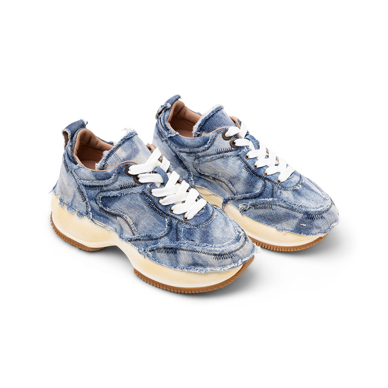 Hogan Frayed Denim Platform Sneakers