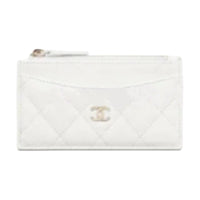 CHANEL Calfskin Card Holder Women's White