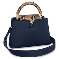 LOUIS VUITTON Capucines Cowhide With Snake Skin Handbag Shoulder Bag Small Size Women's Dark Blue