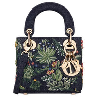 DIOR Cotton Lady Dior Bag Handbag Mini Women's Blue