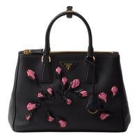 PRADA Leather Shoulder Bag Crossbody Bag Handbag Large Size Women's Black/Tejil Color
