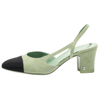 CHANEL Chunky Heel High Heels 6.6cm Women's Green
