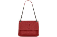 SAINT LAURENT Niki Leather Hobo Bag Crossbody Bag One Shoulder Bag Medium Size Women's Red