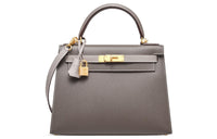 HERMES Kelly Epsom Leather Kelly Bag, One Shoulder Handbag Regular Women's 8F Gris Etain Tin Gray