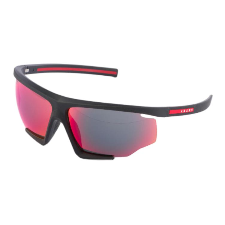 PRADA Acetate Nylon Rubber Irregular Shape Sunglasses Men's Black