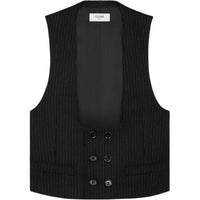 CELINE Double breasted Vest In Striped Wool Flannel