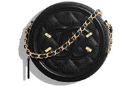CHANEL 19Bag Embossed Calfskin With Grains Round Bag Chain Shoulder Bag Women's Black