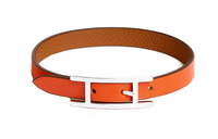 HERMES Calfskin Palladium-Plated Bracelets Men's Orange