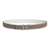 HERMES Calfskin Leather Belts Women's Elephant Gray/White Width: 2.4cm