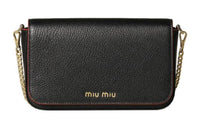 MIU MIU Cow Leather Crossbody Bag Shoulder Bag Large Size Women's Black