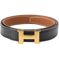 HERMES Calfskin Leather Belts Men's Black/Brown Width: 2.5CM
