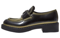 PRADA Leather Loafers 'Black Spray Paint' Women's