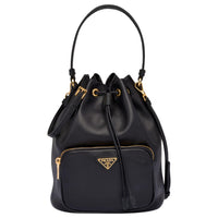 PRADA Calfskin Bucket Bags One Shoulder Handbags Women's Black