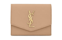 SAINT LAURENT UPTOWN Leather Business Card Holder Women's Dark Beige