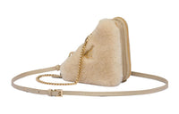 PRADA Shearling Bonded Leather One Shoulder Crossbody Clutches Mini Women's Light Brown