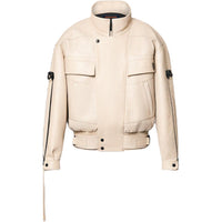 LOUIS VUITTON Zipper Accent Grained Leather Biker Jacket