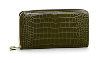 LOUIS VUITTON Zippy Short-Snouted Crocodile Leather Wallet Women's Khaki Green
