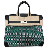 HERMES Birkin Canvas With Swift Leather Birkin Bag Handbags Women's Black/white/mint