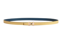 HERMES Double-Sided Design Smooth Buckle Leather Belts Women's Yellow/Blue Width: 1.3cm