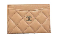 CHANEL Grained Cow Leather Card Holder Women's Caramel