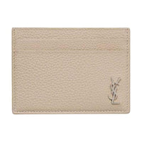 SAINT LAURENT Eggstone Grain Leather Card Holder Men's Beige