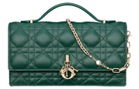 DIOR Wicker Pattern Sheepskin Shoulder Bag Crossbody Bag Handbag Mini Women's Pine Green