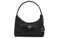 PRADA Satin Fabric Hobo Bag Handbag Shoulder Bag Mini Women's Black