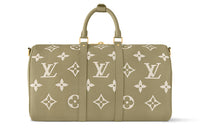 LOUIS VUITTON Keepall Embossed Leather Handbags Travel Bags Women's Khaki & Cream