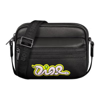 DIOR KAWS Collaboration Cow Leather Crossbody Bag Shoulder Bag Mini Unisex Black