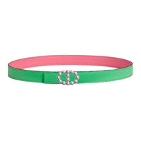 HERMES Calfskin Leather Belts Women's Red Green Width 2.4CM