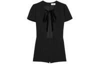 CELINE Wrinkled Double Layered Wool Short Jumpsuit Bodysuits Women's Black