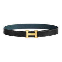 HERMES Metal Gold-Plated Calfskin Leather Belts Unisex Black Width: 3.2CM