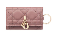 DIOR Lady Dior Lambskin Key Pouch Women's Pink Peony