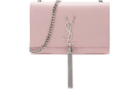 SAINT LAURENT KATE Grain Embossed Leather Fringe Bag Shoulder Bag Small Size Women's Pink