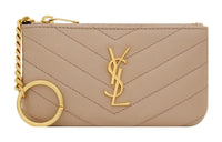 SAINT LAURENT Cow Leather Coin Purses Key Pouches Women's Dark Beige