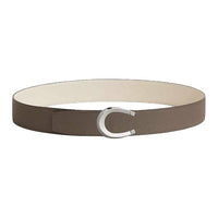 HERMES Palladium-Plated Calfskin Metal Leather Belts Men's Beige Width: 3.8cm
